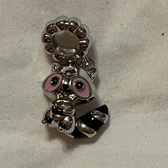 Sterling Silver and Pink Raccoon Charm Pendant - Picture 3 of 11